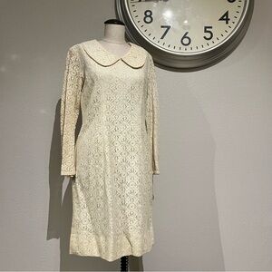 Vintage Cream Lace Long Sleeve Dress